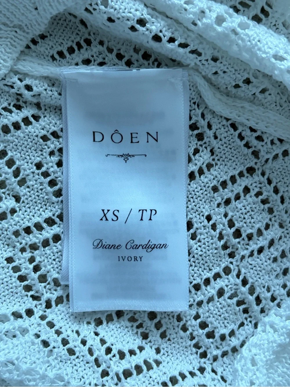 Doen Diane Pointelle Lace Crochet Button Knit Cardigan Sweater Top Ivory Sz xs